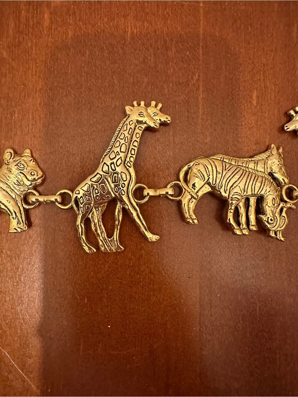 Vintage Brass Noah’s Ark Safari Animal Charm Keychain Bag Charm Giraffe Zebra